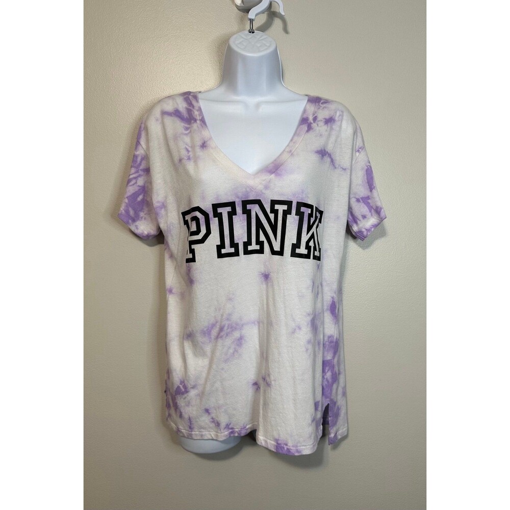 PINK Tie Dye V-Neck Tee Purple White